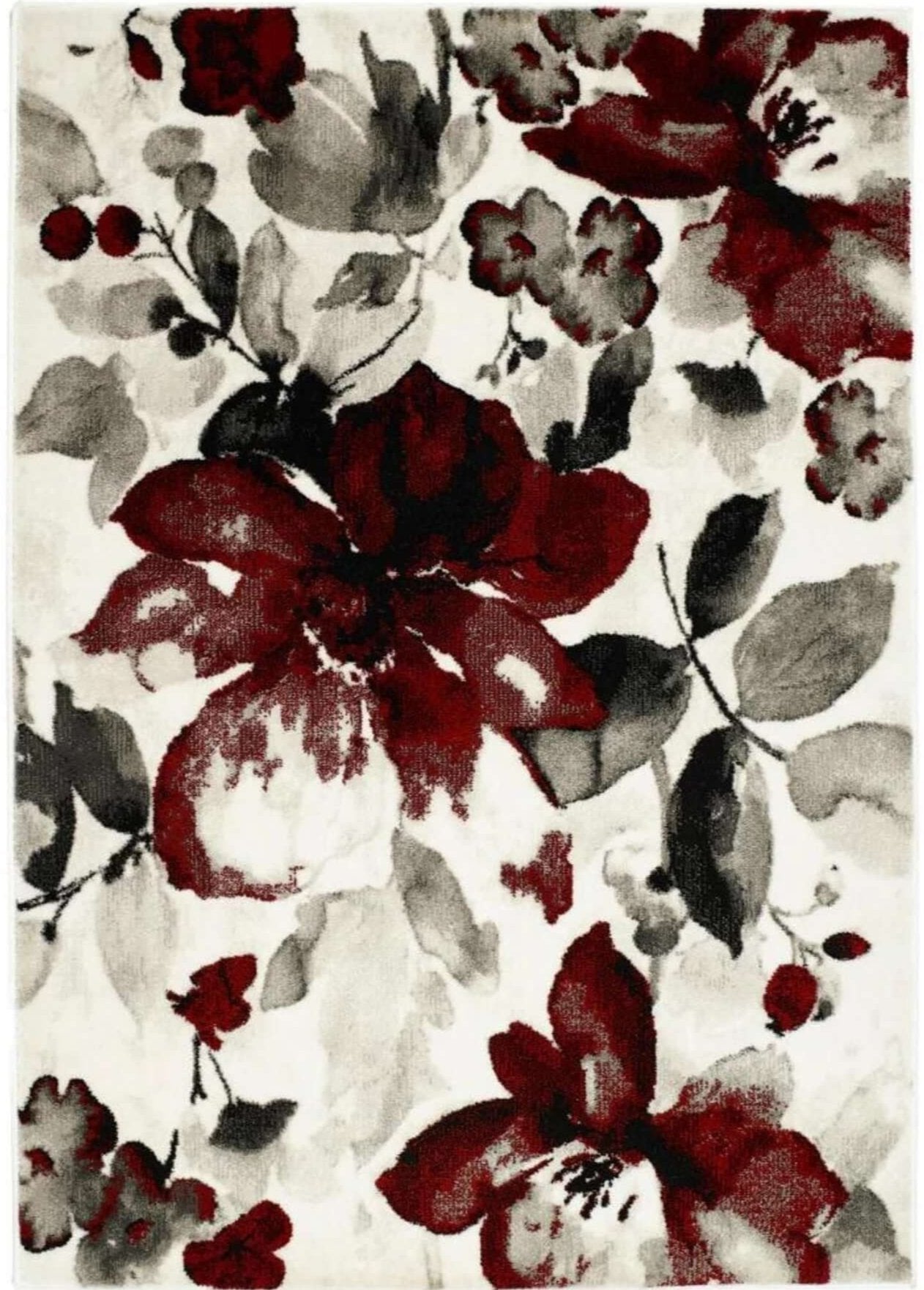 Watercolour Floral Design Rug - Red  | S25373 |