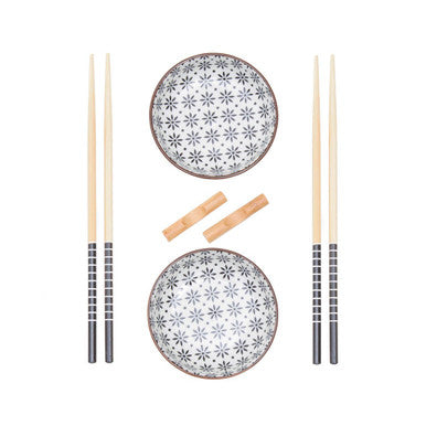 Jurado 6pc White Ceramic and Wood Sushi