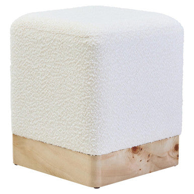 Mota Burl Wood And Cream Boucle Sqaure Stool