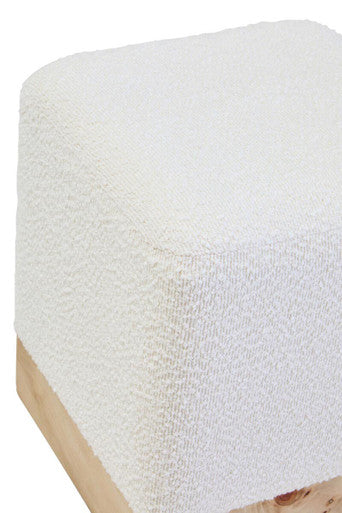 Mota Burl Wood And Cream Boucle Sqaure Stool