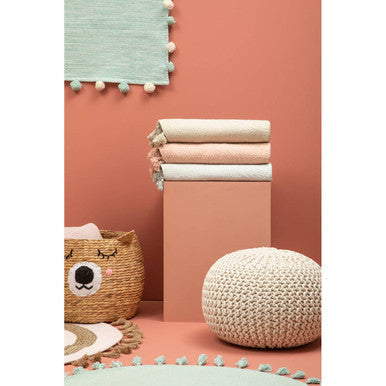 Kids Cream Round Rug with Tassels