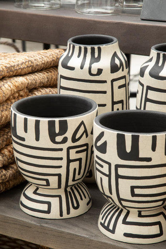 Barren Earthenware White And Black Planter