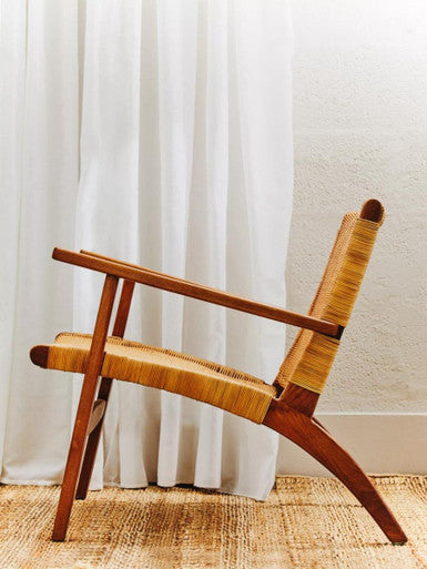 Java Brown Finish Natural Rattan Woven Chair