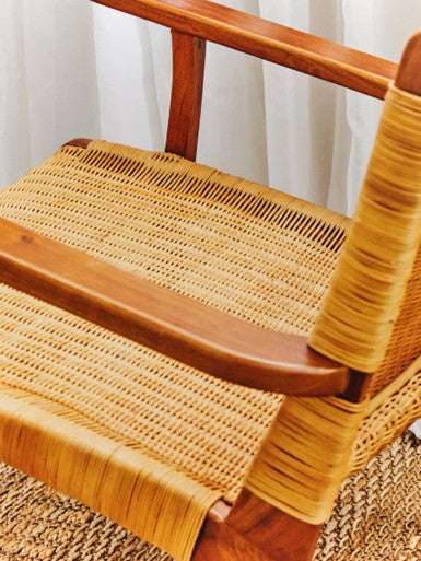 Java Brown Finish Natural Rattan Woven Chair