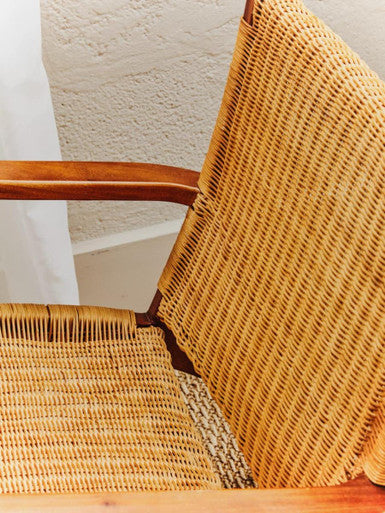 Java Brown Finish Natural Rattan Woven Chair
