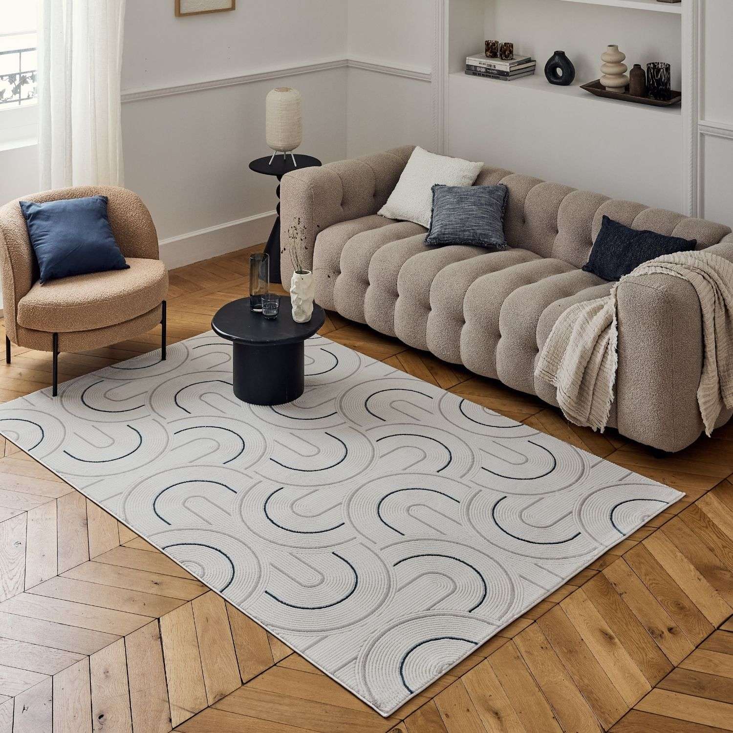 Caramel Cream-Blue Geometric Rug | 6070