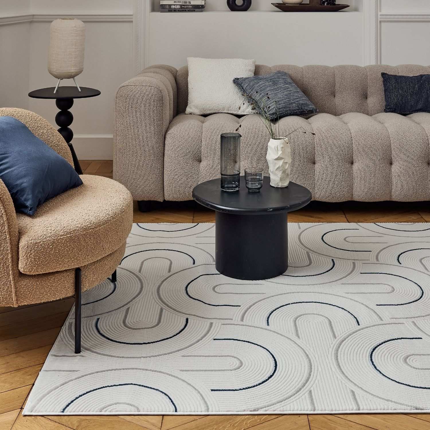 Caramel Cream-Blue Geometric Rug | 6070