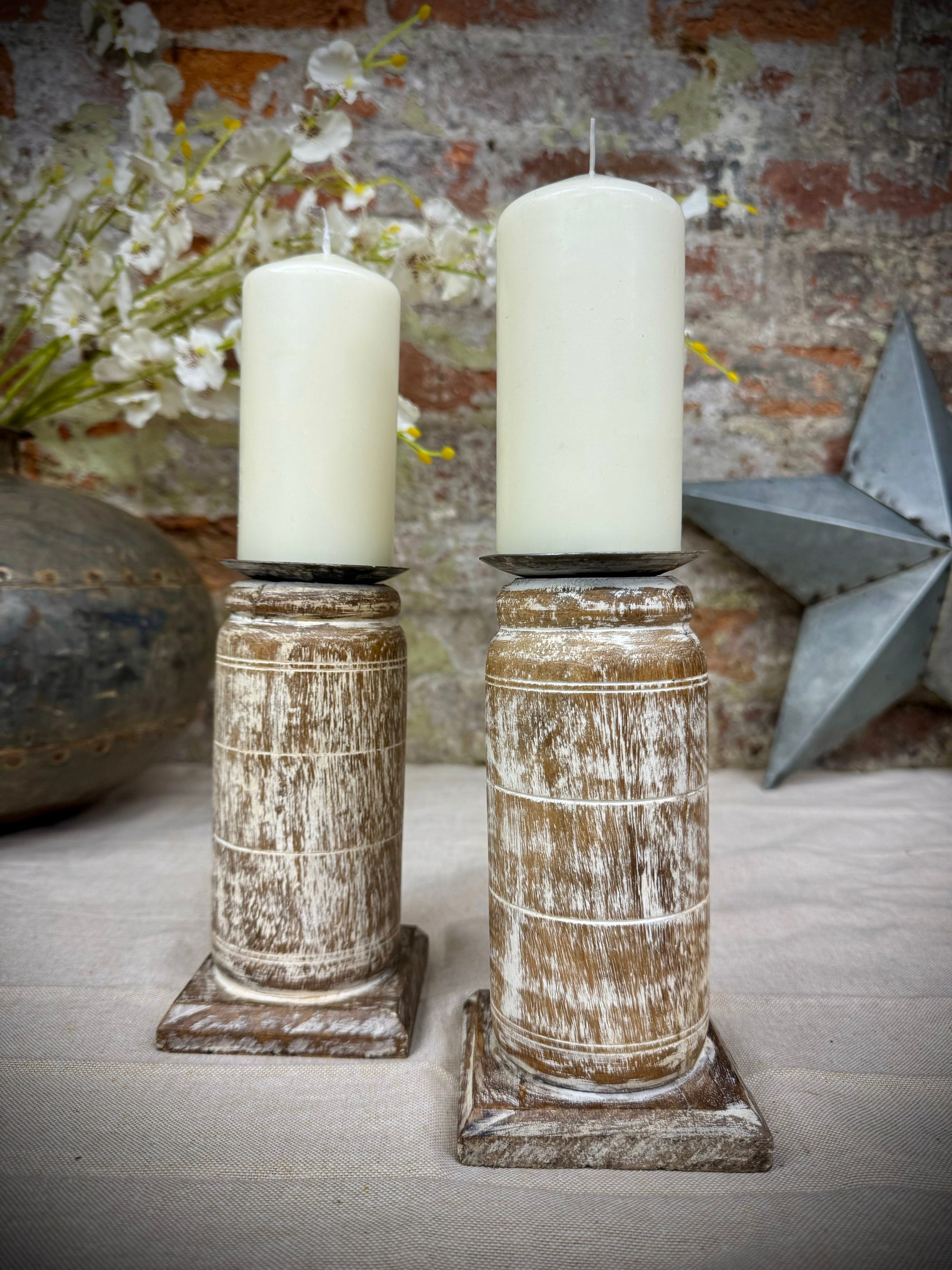 Pair Of Rustic Wooden Candle Holders | S251369
