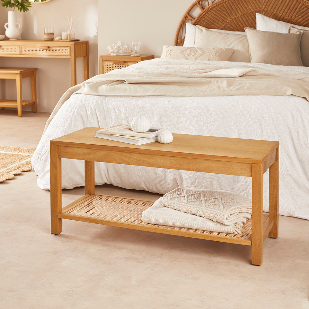 Bali Rattan Bench with Storage Shelf | S25498