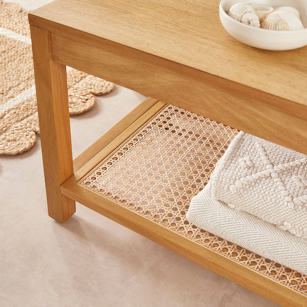 Bali Rattan Bench with Storage Shelf | S25498