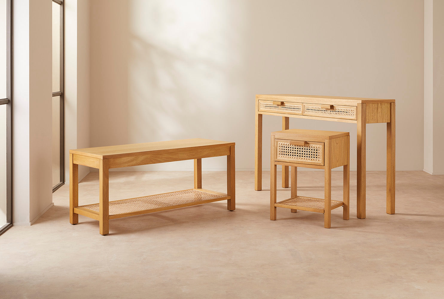 Bali Rattan Bench with Storage Shelf | S25498