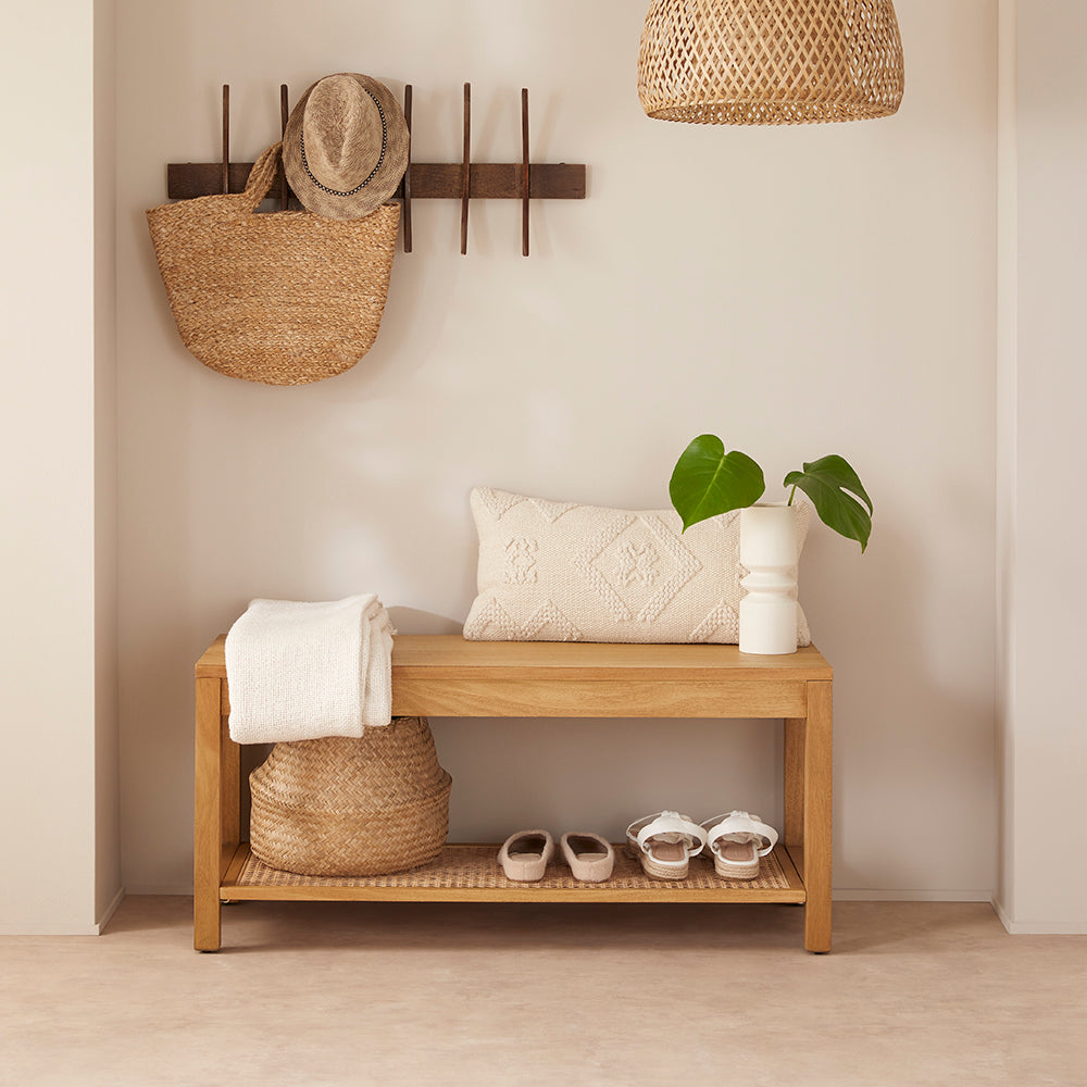 Bali Rattan Bench with Storage Shelf | S25498