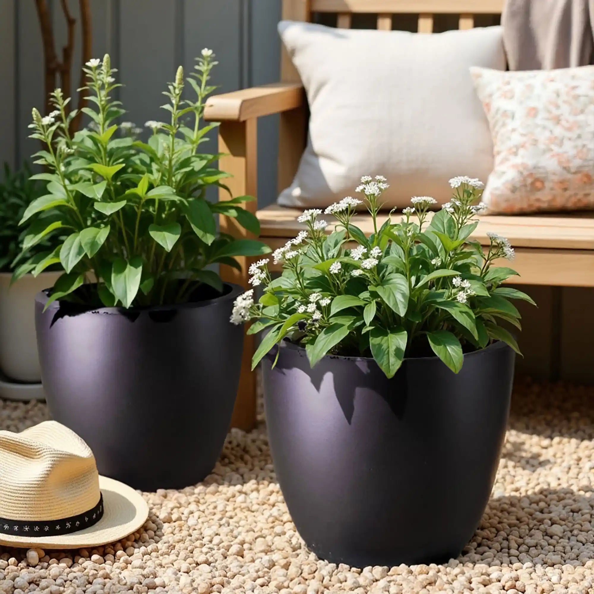 IDEALIST Lite 50cm Large Garden Planter for Trees |  | S25344 |Washed Light Concrete Egg Round Planter | Contemporary Outdoor Plant Pot D50 H50 cm, 98L