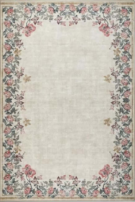 Eco-Washable Cream Rug Flower Design  | S25401 |