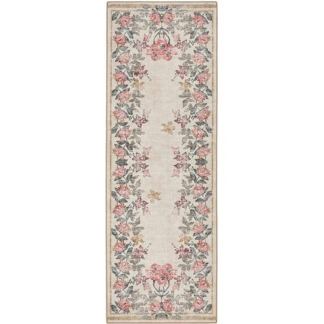 Eco-Washable Cream Rug Flower Design  | S25401 |