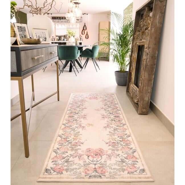 Eco-Washable Cream Rug Flower Design  | S25401 |