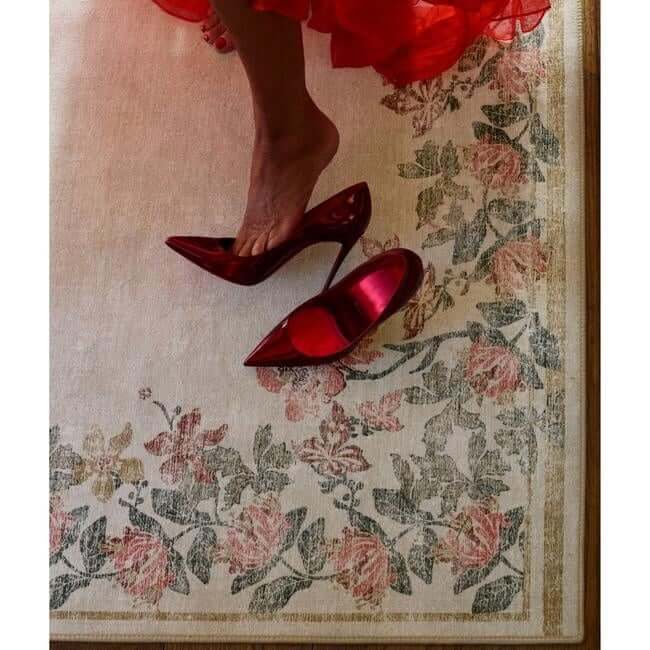 Eco-Washable Cream Rug Flower Design  | S25401 |