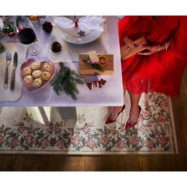 Eco-Washable Cream Rug Flower Design  | S25401 |