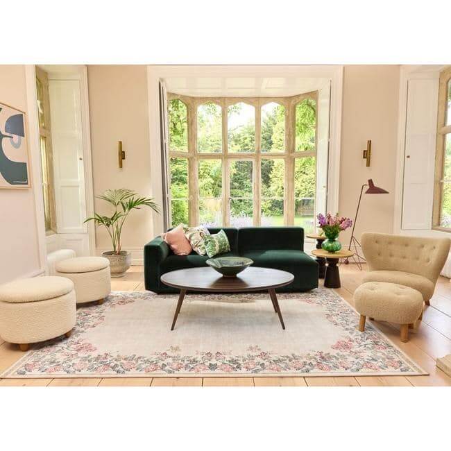 Eco-Washable Cream Rug Flower Design  | S25401 |