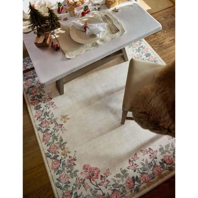 Eco-Washable Cream Rug Flower Design  | S25401 |