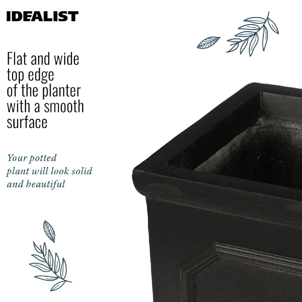IDEALIST Lite Chelsea Flower Box Square Garden Planter, Faux Lead Light Stone Outdoor Plant | S25346 | Pot W22 H22 L22 cm, 11L