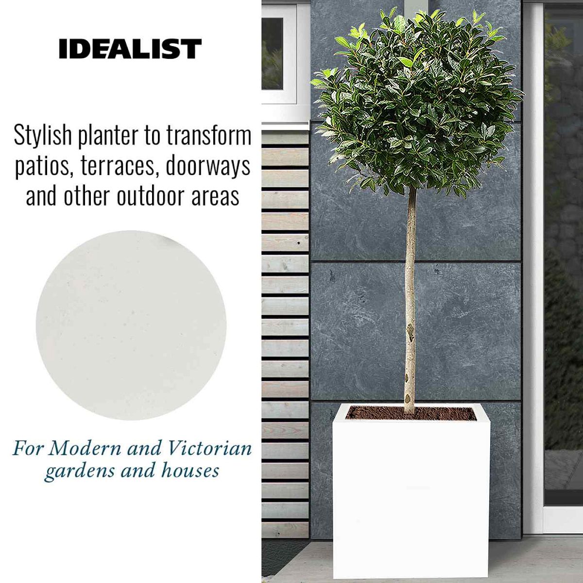 IDEALIST Lite Contemporary Flower Box Square Garden Planter, Faux Lead Concrete Outdoor  | S25345  | Large Plant Pot H40 L40 W40 cm, 65L