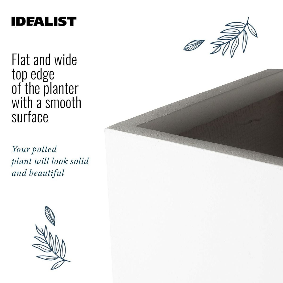 IDEALIST Lite Contemporary Flower Box Square Garden Planter, Faux Lead Concrete Outdoor  | S25345  | Large Plant Pot H40 L40 W40 cm, 65L