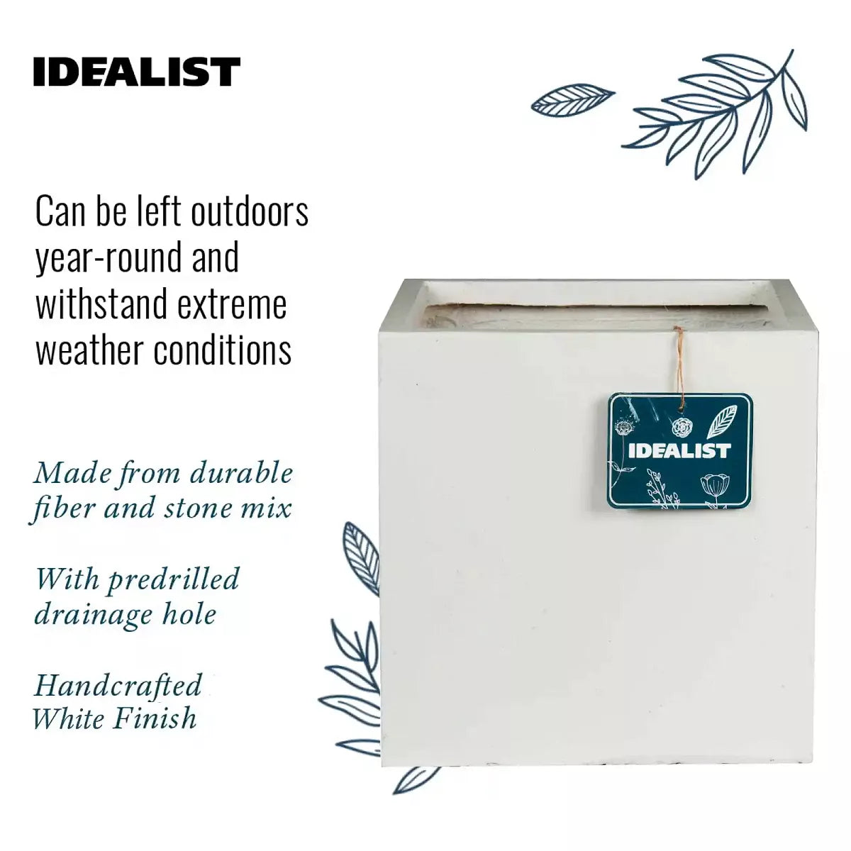 IDEALIST Lite Contemporary Flower Box Square Garden Planter, Faux Lead Concrete Outdoor  | S25345  | Large Plant Pot H40 L40 W40 cm, 65L