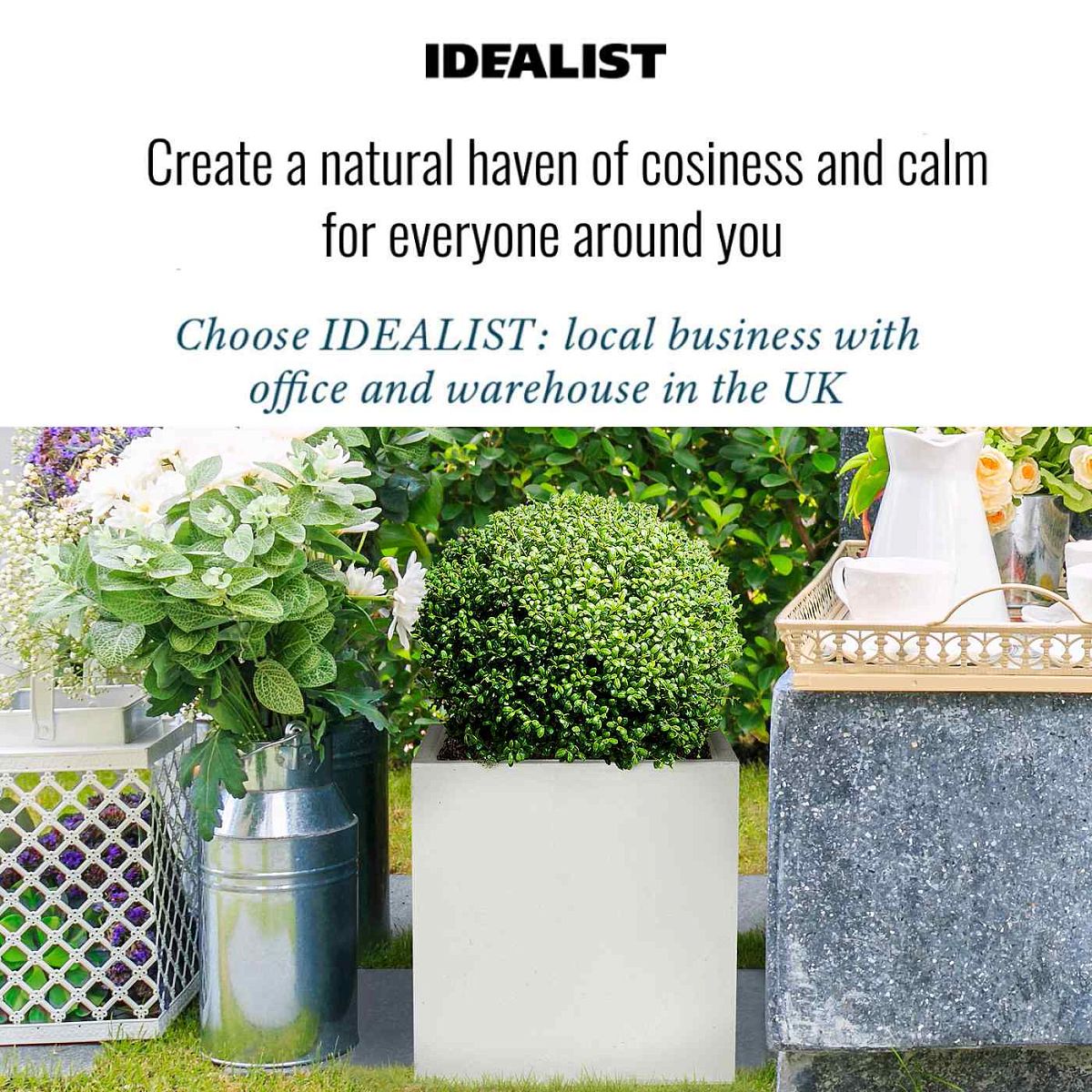 IDEALIST Lite Contemporary Flower Box Square Garden Planter, Faux Lead Concrete Outdoor  | S25345  | Large Plant Pot H40 L40 W40 cm, 65L