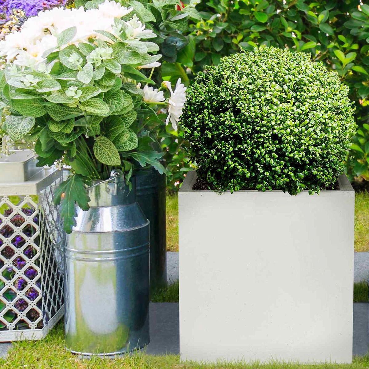 IDEALIST Lite Contemporary Flower Box Square Garden Planter, Faux Lead Concrete Outdoor  | S25345  | Large Plant Pot H40 L40 W40 cm, 65L