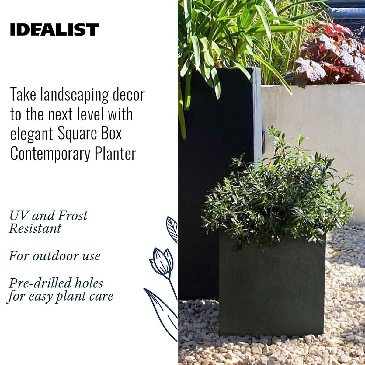 IDEALIST Lite Contemporary Flower Box Square Garden Planter, Light Concrete Outdoor Plant | S25347 |Pot H30 L30 W30 cm, 27L