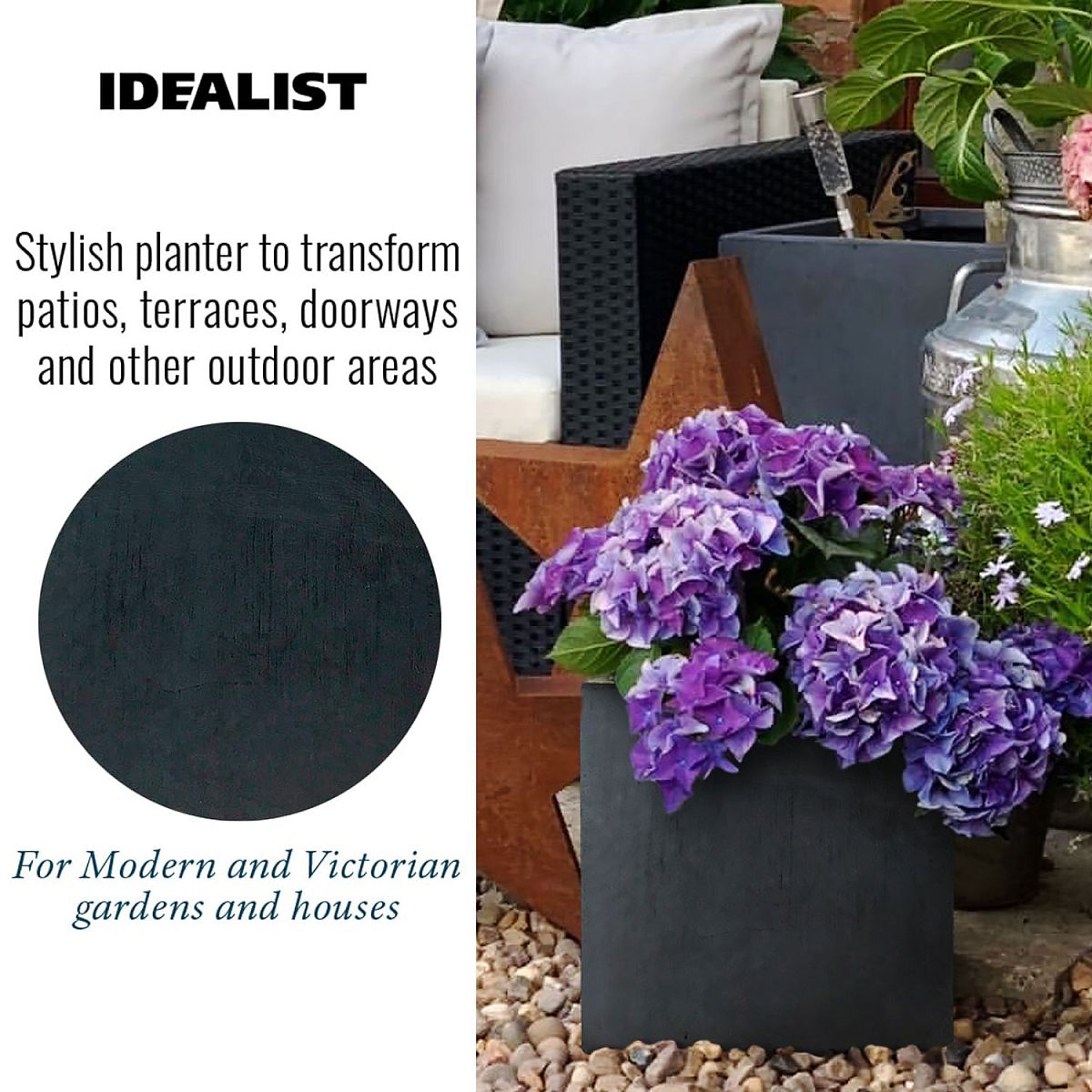 IDEALIST Lite Contemporary Flower Box Square Garden Planter, Light Concrete Outdoor Plant | S25347 |Pot H30 L30 W30 cm, 27L