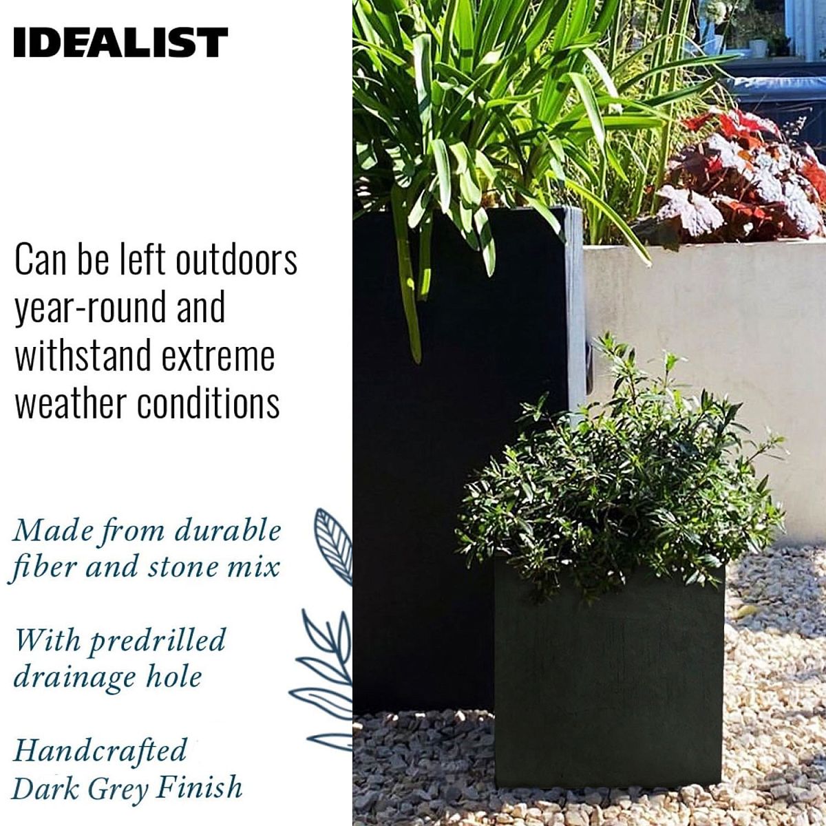 IDEALIST Lite Contemporary Flower Box Square Garden Planter, Light Concrete Outdoor Plant | S25347 |Pot H30 L30 W30 cm, 27L