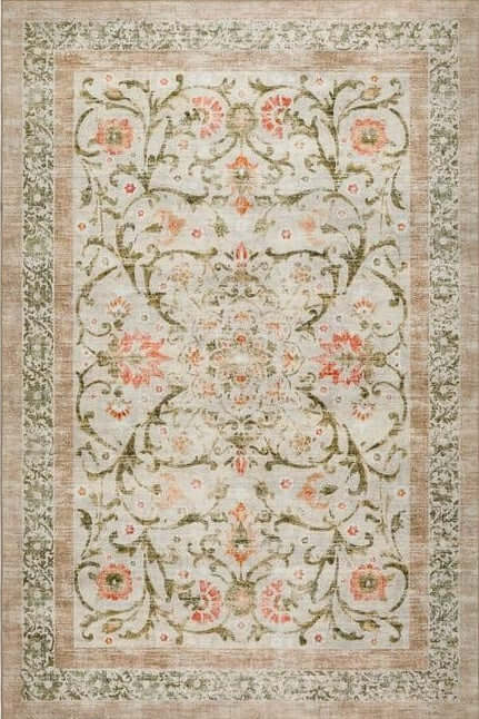 Eco-Washable Beige Rug Flowers Design  | S2636