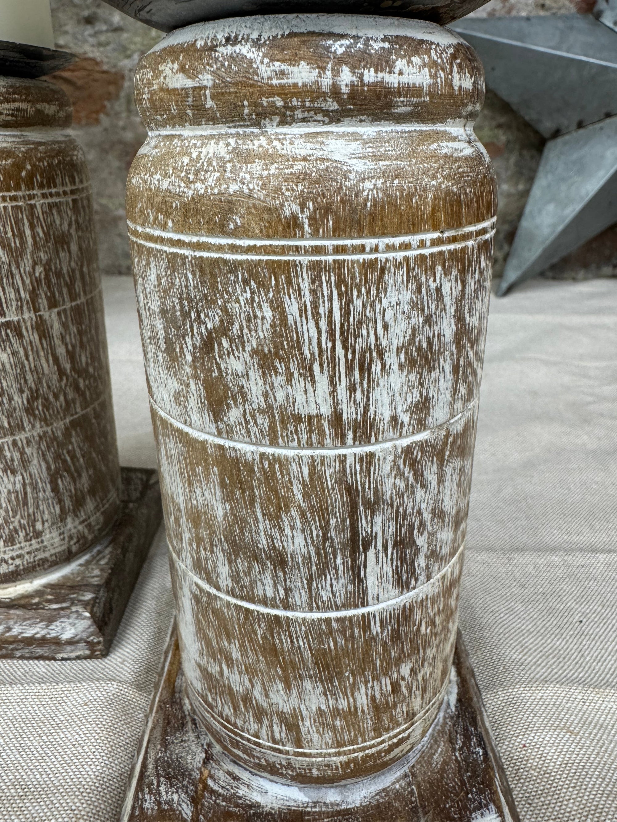 Pair Of Rustic Wooden Candle Holders | S251369