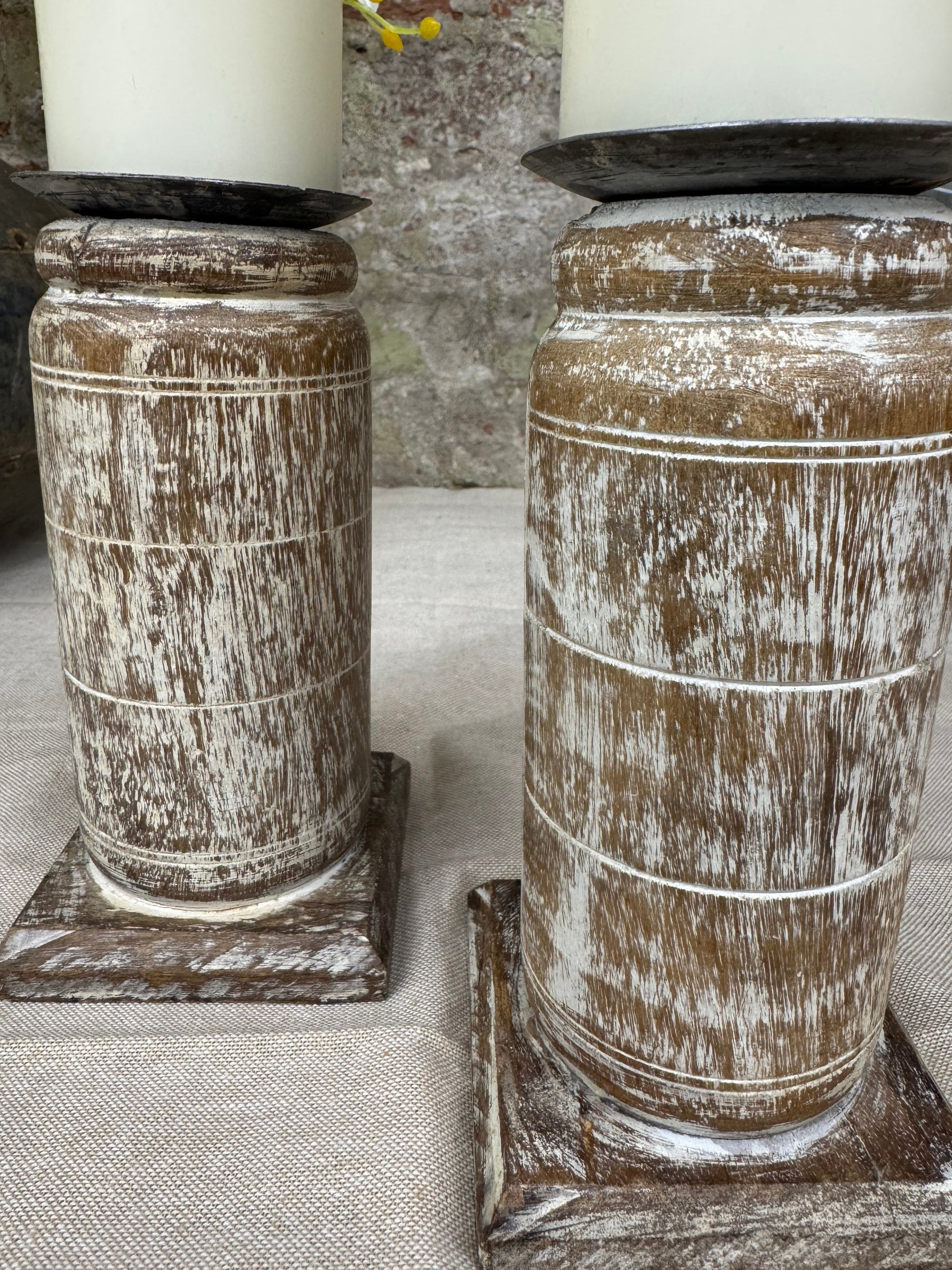 Pair Of Rustic Wooden Candle Holders | S251369