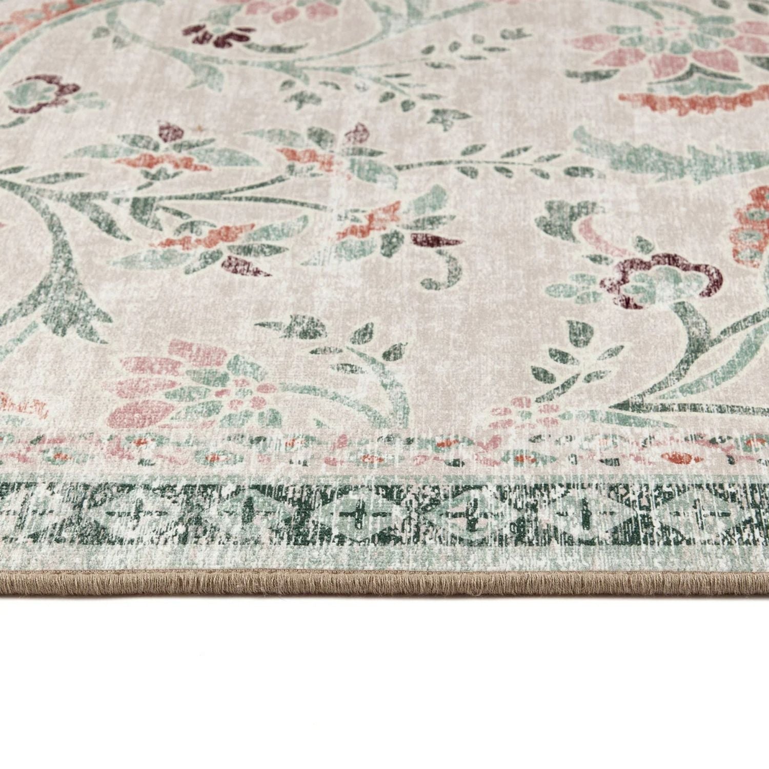 Eco-Washable Green Rug Floral Design