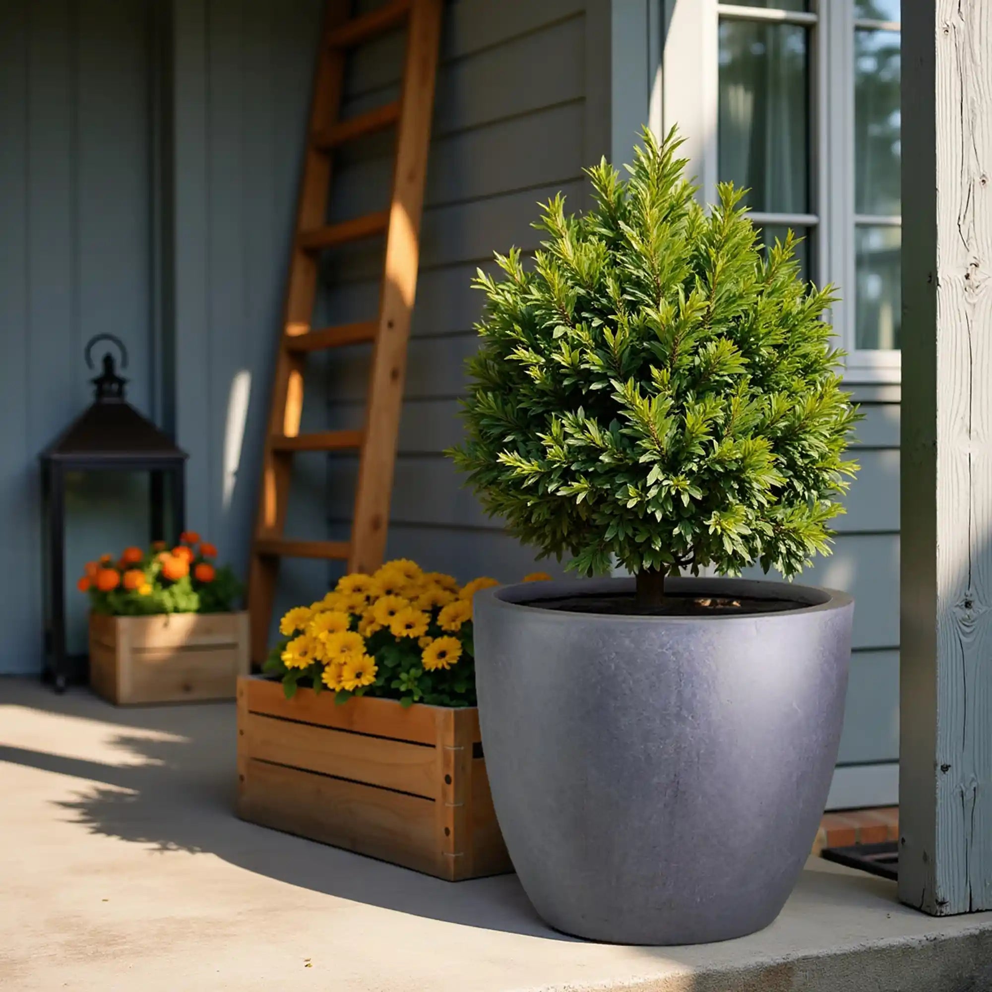 IDEALIST Lite 50cm Large Garden Planter for Trees |  | S25344 |Washed Light Concrete Egg Round Planter | Contemporary Outdoor Plant Pot D50 H50 cm, 98L