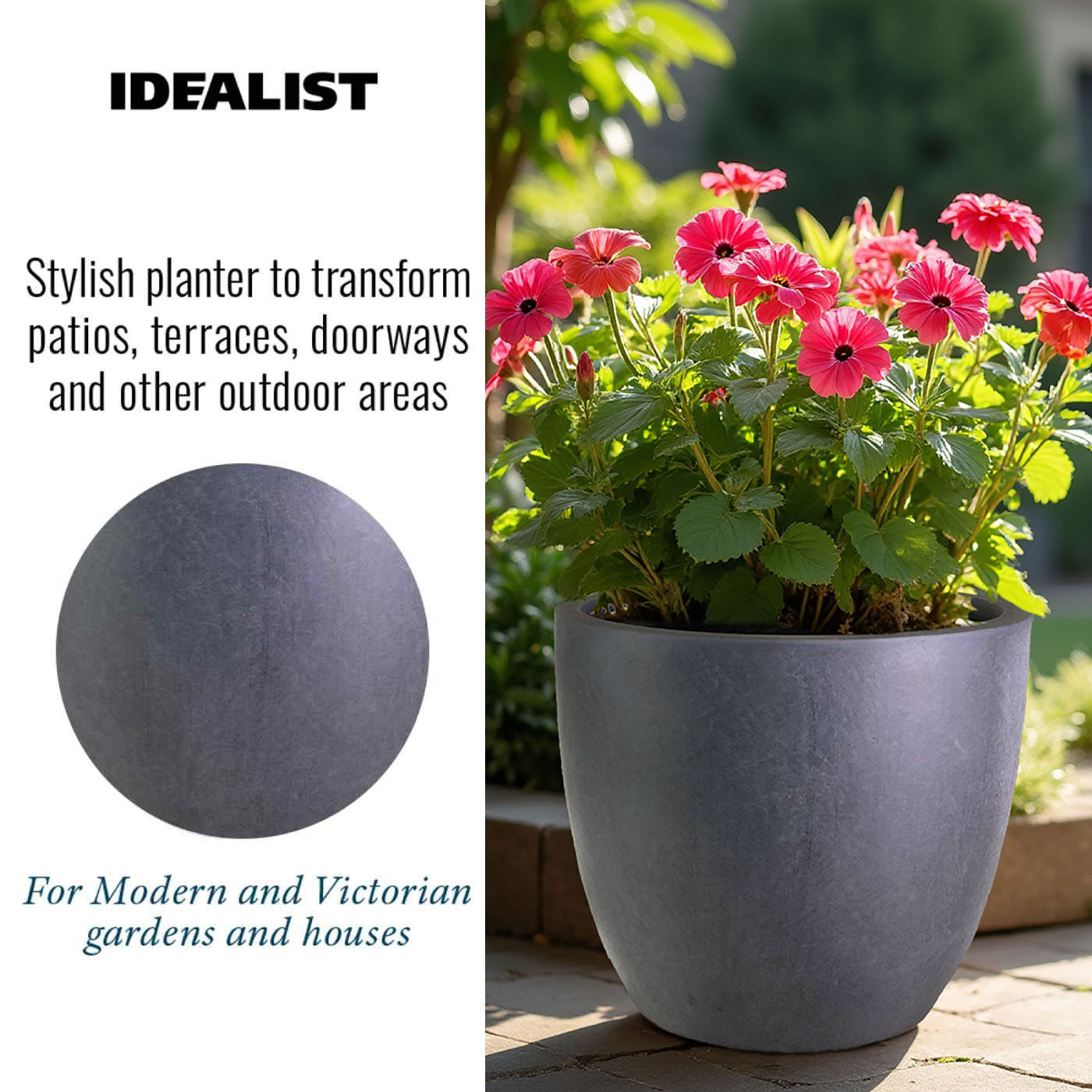 IDEALIST Lite 50cm Large Garden Planter for Trees |  | S25344 |Washed Light Concrete Egg Round Planter | Contemporary Outdoor Plant Pot D50 H50 cm, 98L