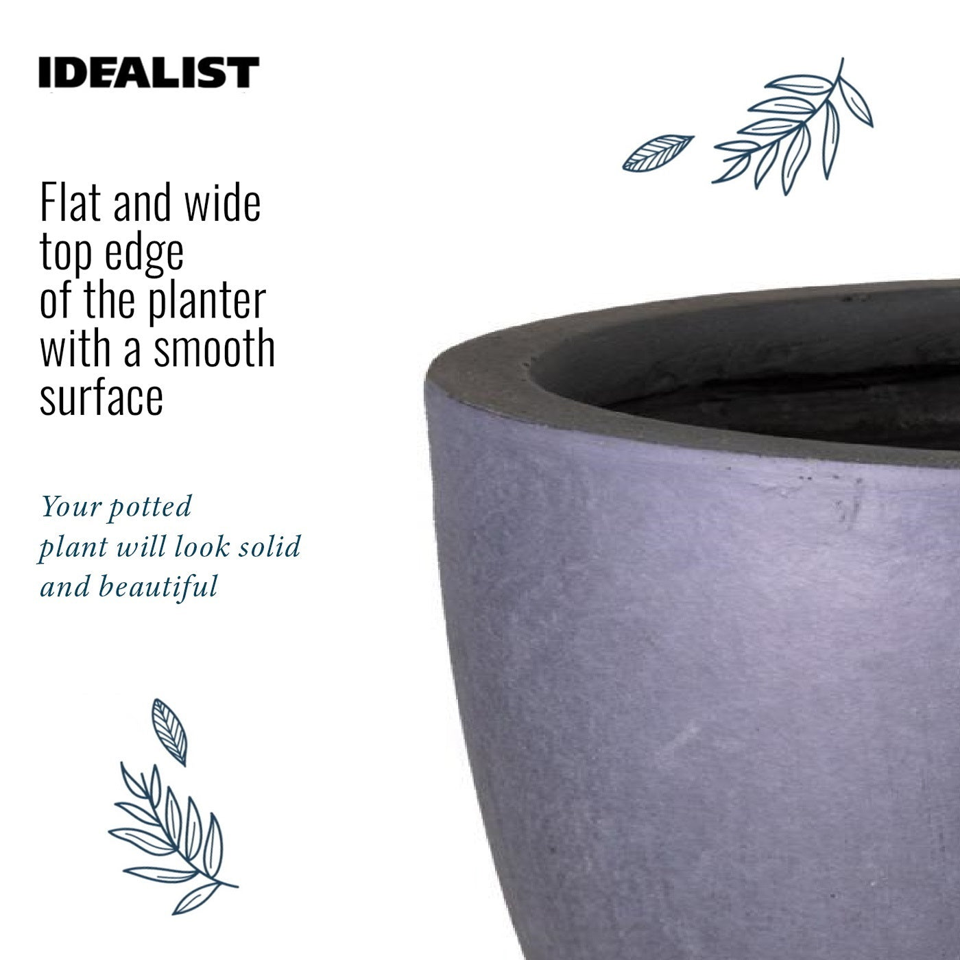 IDEALIST Lite 50cm Large Garden Planter for Trees |  | S25344 |Washed Light Concrete Egg Round Planter | Contemporary Outdoor Plant Pot D50 H50 cm, 98L