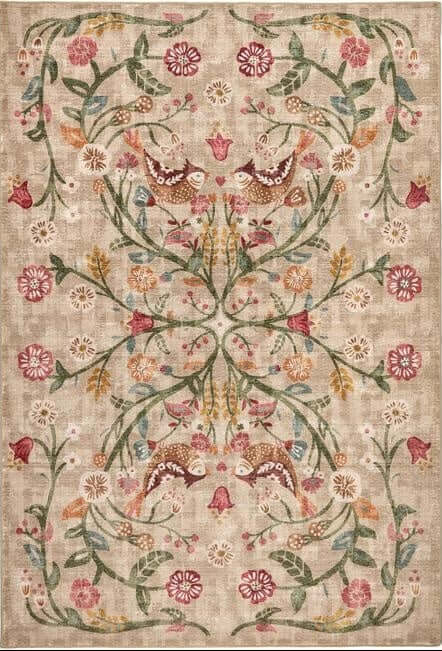 Eco-Washable Beige Rug Floral Design  | S2634