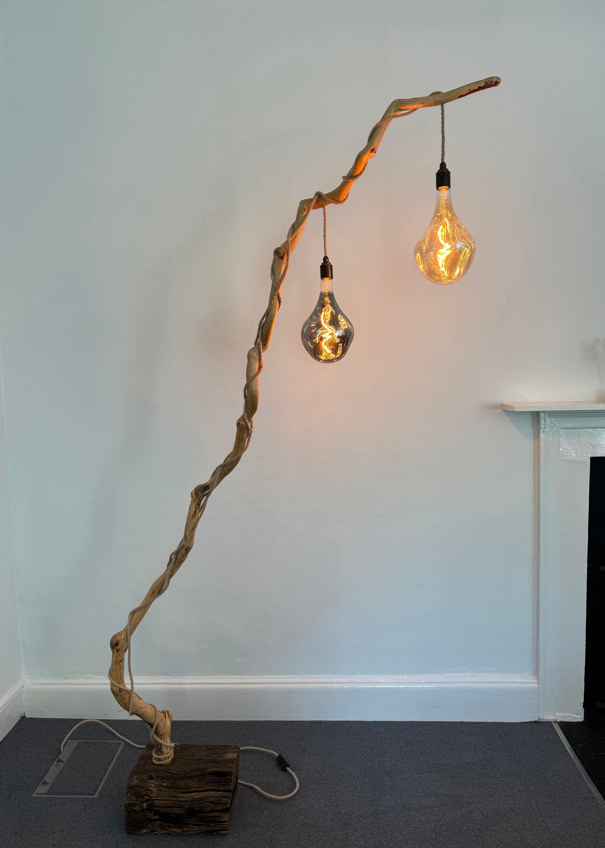 Charlotte – Double-Bulb Branch Floor Lamp with Reclaimed Timber Base  | S251489