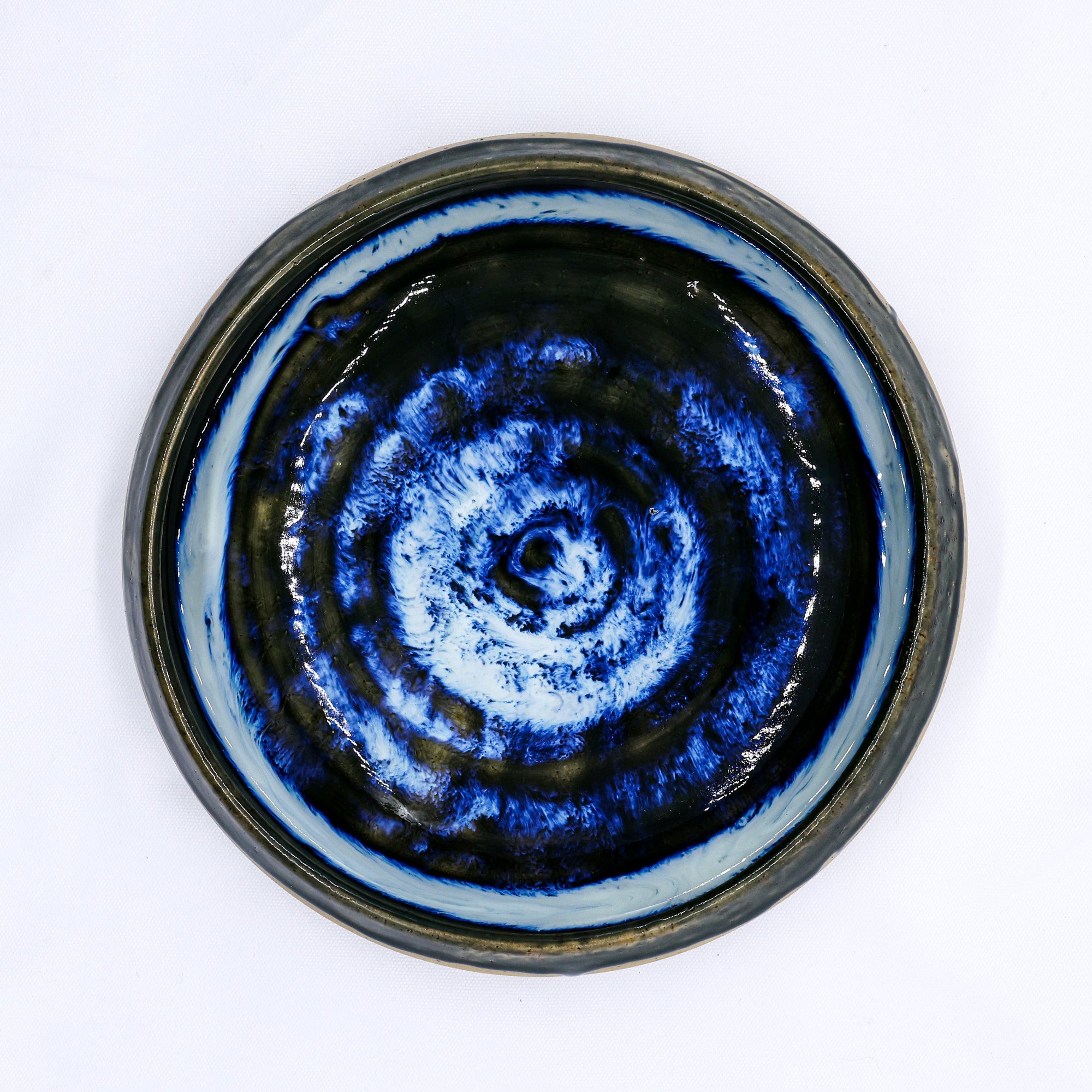 10 inch Abyssal Aegean Spiral Handmade Spotted Stoneware Large Ceramic Plate  | S251418
