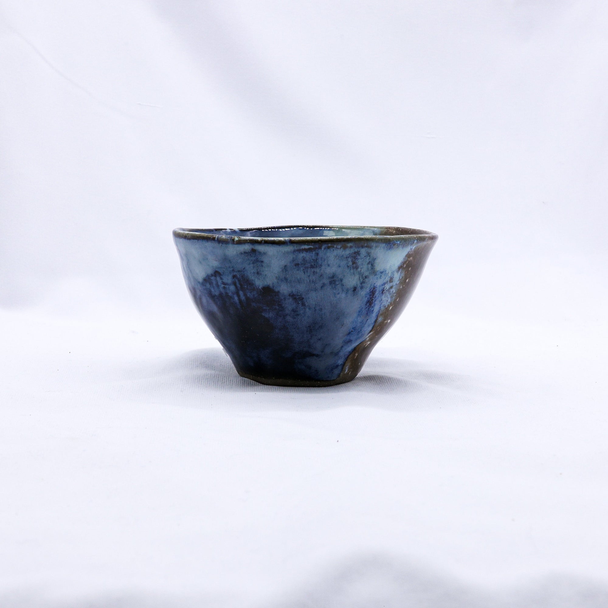 Small Smoked Grey Tidal Blue Wash Handmade Ceramic Stoneware Dinner Bowl  | S251409