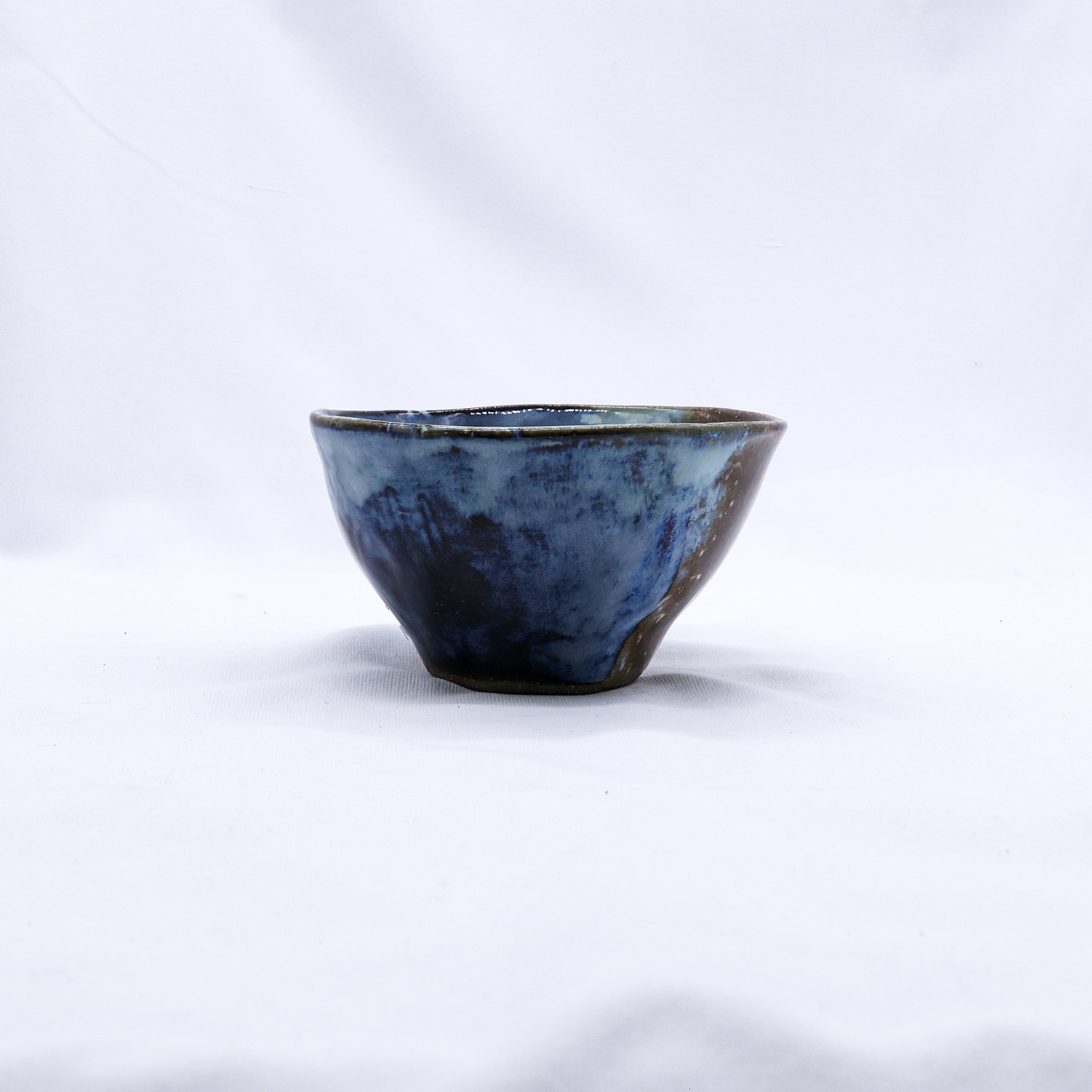 Small Smoked Grey Tidal Blue Wash Handmade Ceramic Stoneware Dinner Bowl  | S251409