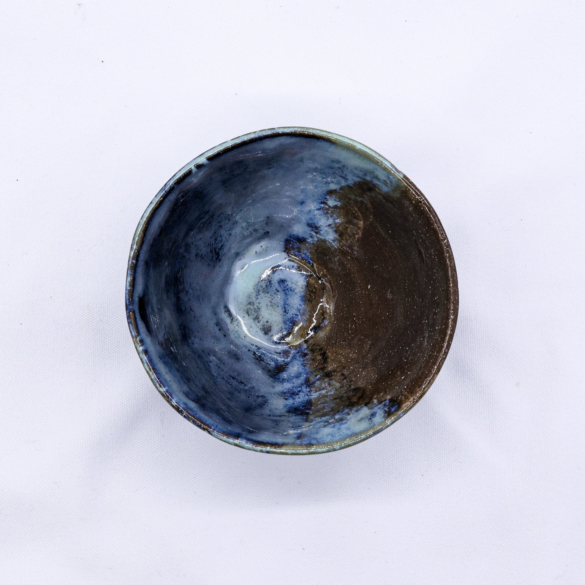 Small Smoked Grey Tidal Blue Wash Handmade Ceramic Stoneware Dinner Bowl  | S251409