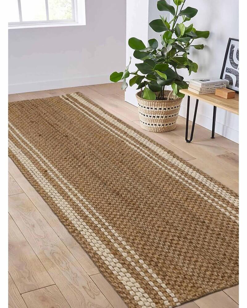 Jute Check Natural Rug Striped & Geometric Hand  | S25369 | woven