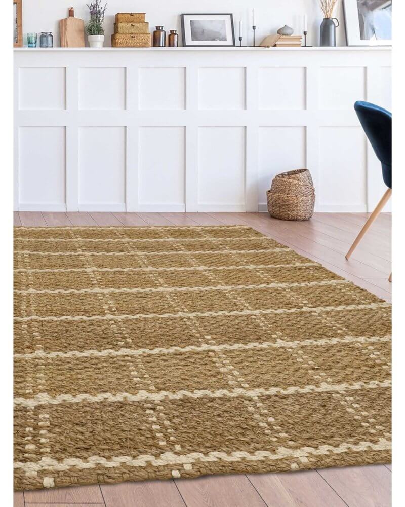 Jute Check Natural Rug Striped & Geometric Hand  | S25369 | woven