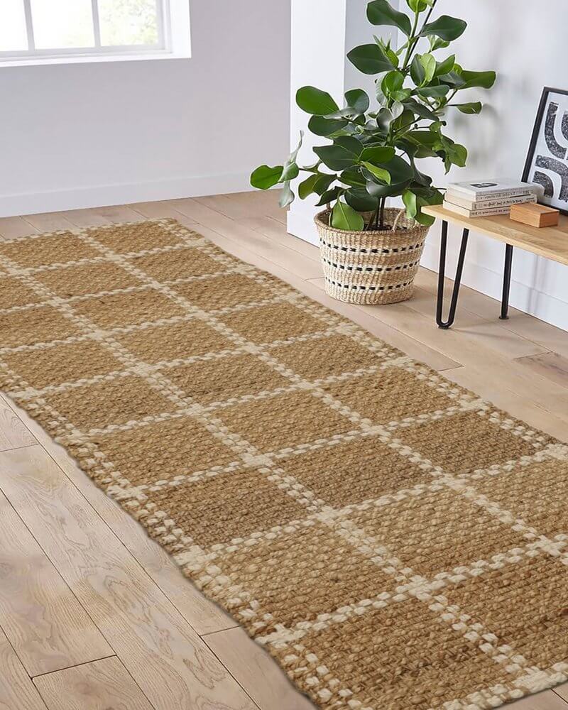 Jute Check Natural Rug Striped & Geometric Hand  | S25369 | woven