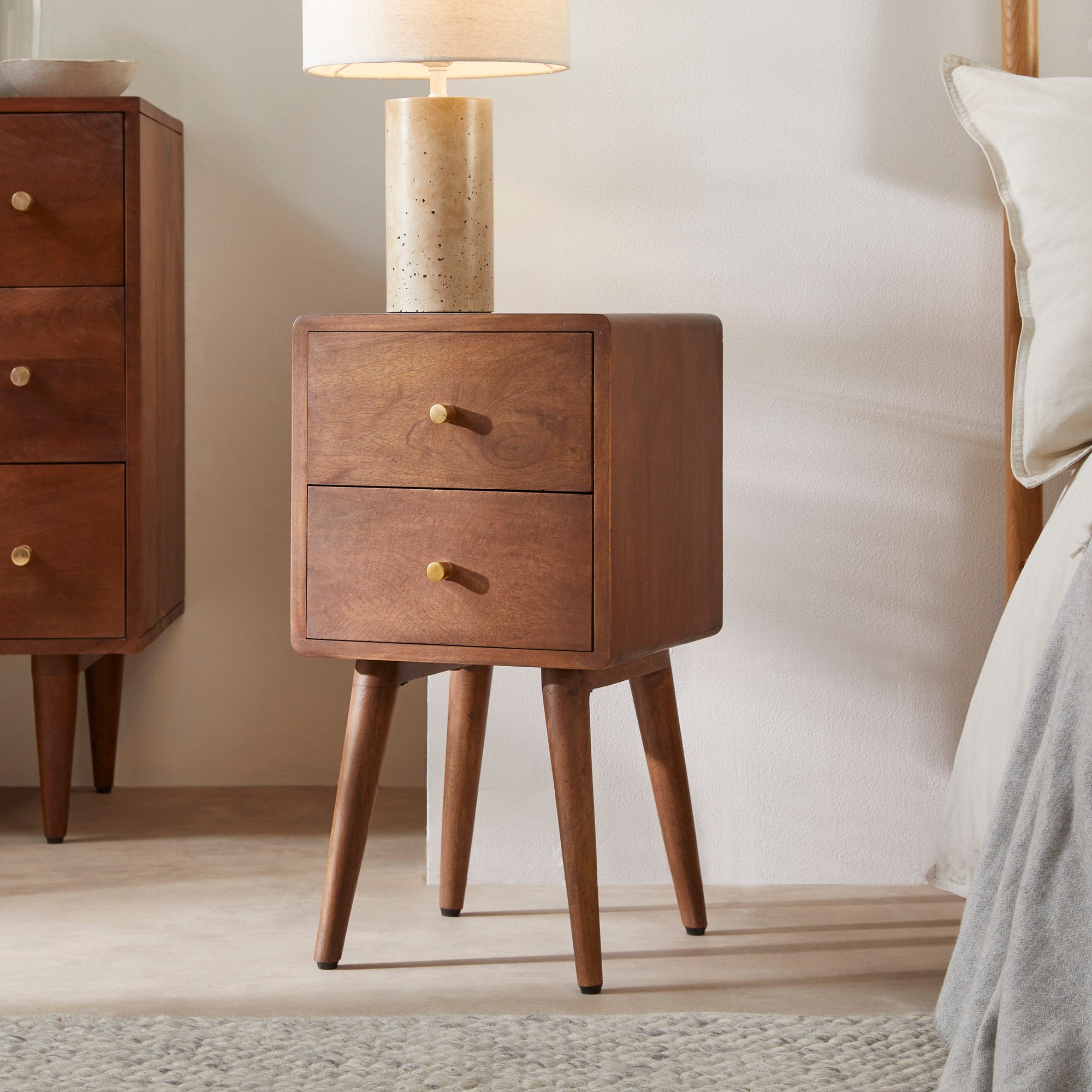 Scandinavian Walnut Logan Narrow Bedside Table | S25497